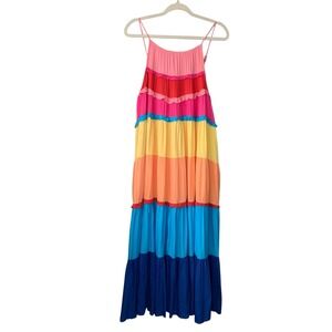 White Birch colorful rainbow multi ruffle‎ tiered maxi sundress. Size L